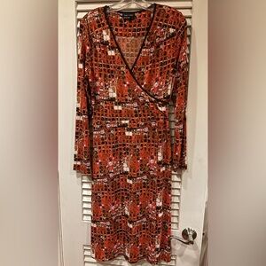 Max & Cleo Red and Black Geometric Long Sleeve Dress